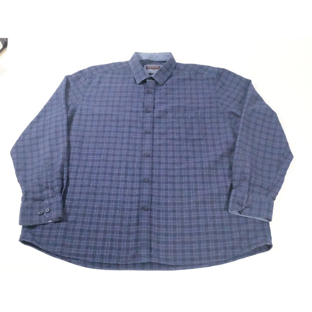 Johnston & Murphy Shirt Mens XXL Blue Plaid Button Up Long Sleeve Cotton Casual